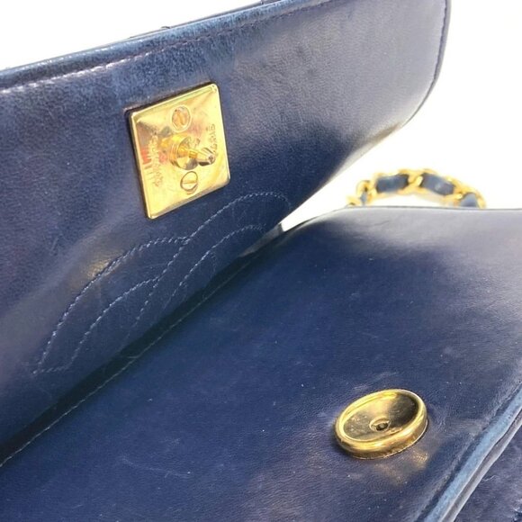 CHANEL CC Matelasse/Shoulder Chain Shoulder Bag Lambskin Leather Navy - Picture 14 of 16